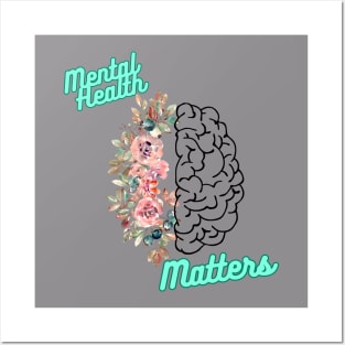 "Mental Health Matters" Floral Brain T-Shirt - Mental Health Awareness Shirt Posters and Art